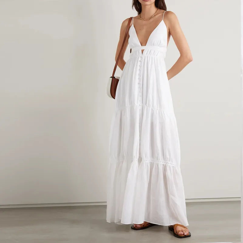 Casual long layered v neck halter dress
