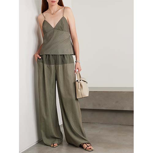 Na míru šité Olive Pinstripe Cami & Wide-Leg Kalts Set